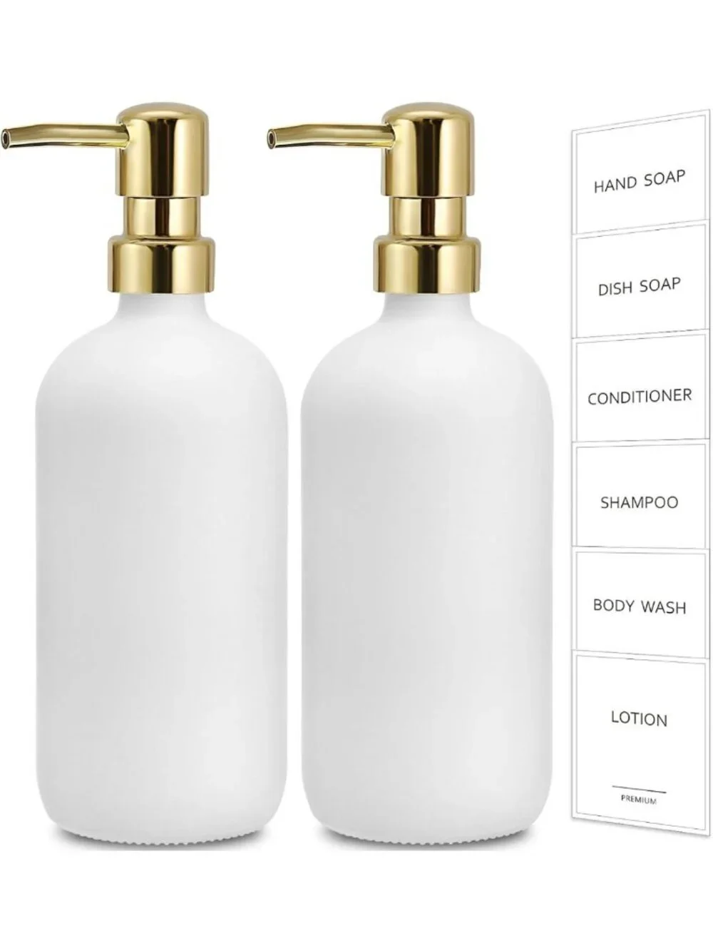 Elegant Glass Soap Dispenser Set - 2 Pack with Gold Pump, 17 Fl Oz for Kitchen